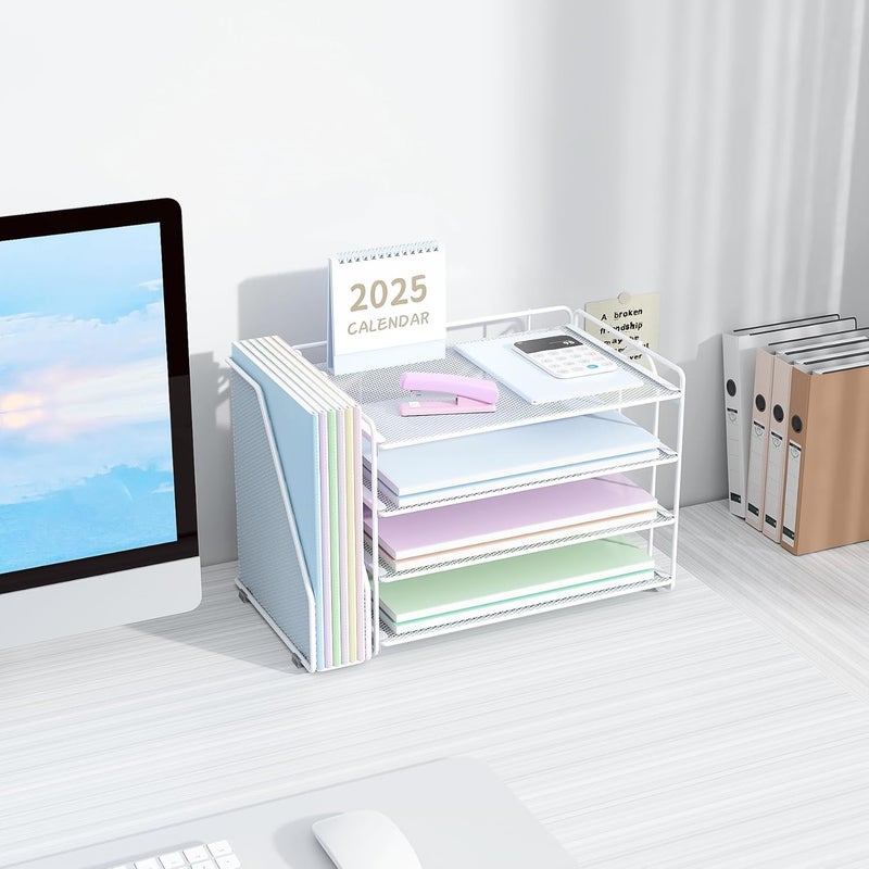 Spacrea Desk Organizers and Accessories, Paper Organizer for Desk with File organizer, Desk Accessories & Workspace Organizers for Office Supplies (White) - Image 4